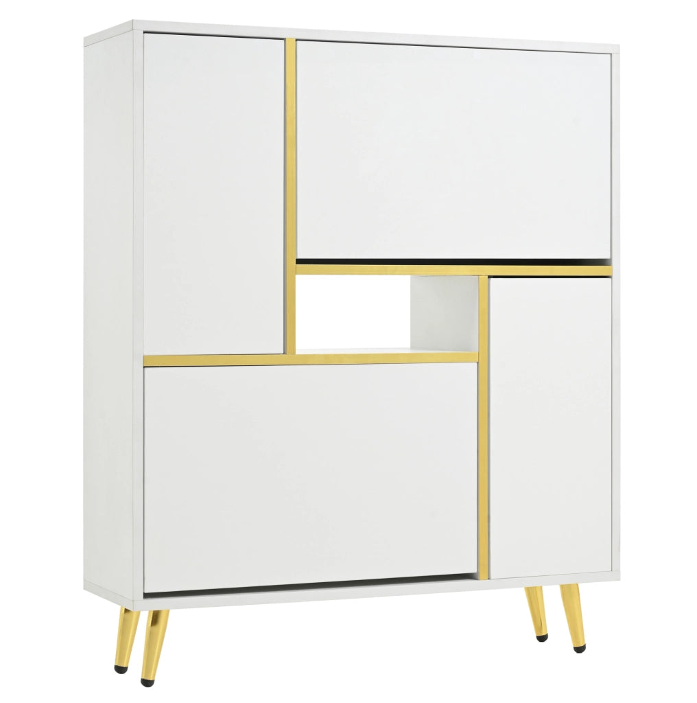 Mobile portascarpe bianco 80x25x96 cm con frontale lucido; LED 16 colori e ripiani regolabili