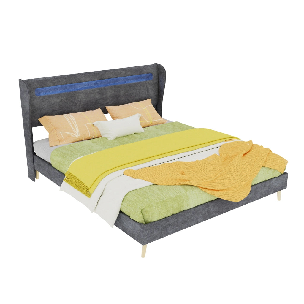 Letto matrimoniale con testiera regolabile e LED multicolore; 160 x 200 cm; grigio