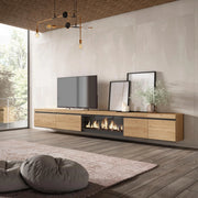 Mobile TV Soggiorno, 368x35x45, Camino elettrico XXL, da appendere, colore Rovere RF3691