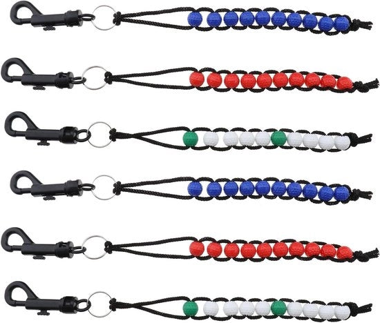 Contatore di Colpi a Golf - Bracciali in Plastica - Contatore di Stroke per Golfisti - Uomini Donne Bambini - Bianco Rosso Blu - 6 Stck Contatore di Perle a Golf Adatto per Contatore di Colpi a Golf