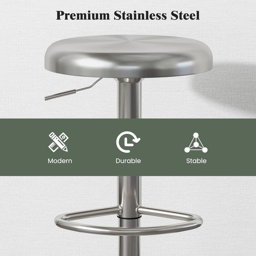 Set di 2 sgabelli da bar regolabili in altezza 61-82 cm, sedia da bar girevole a 360° con poggiapiedi, sgabello rotondo in acciaio inox, sgabello da cucina per bar, caffetteria, cucina