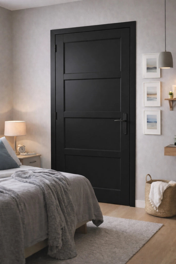 Blocco porta Telia Black 4 pannelli H204 x L83 spingendo a destra dimensioni pannello + maniglia