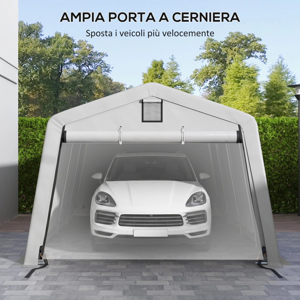 Tendone per Auto e Feste con 2 Finestre Laterali. in Acciaio Zincato e PE. 618x265/330x240 cm. Grigio Chiaro