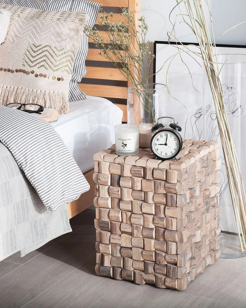Comodino decorativo in marrone chiaro di Teak 32 x 32 x 43 cm poggiapiedi stile rustico