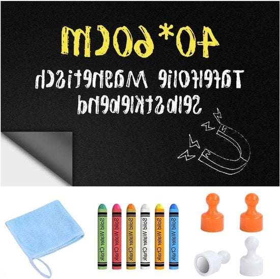 Bordfolie Magnetica 40 x 60 cm Autoadesiva con 6 Pezzi di Matita Senza Polvere, 4 Magnetici e 1 Asciugamano - Ideale per Bambini, Cucina e Ufficio
