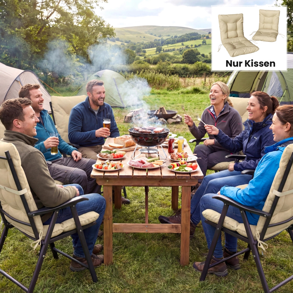 Cuscino per sedili da esterno con schienale e cinghie; rivestimento idrorepellente per interno ed esterno; beige