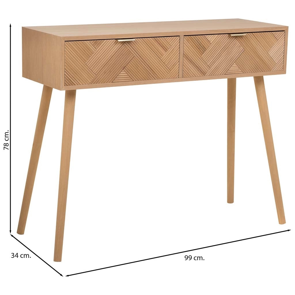 Mobile da ingresso in legno con 2 cassetti marroni 99x34x78