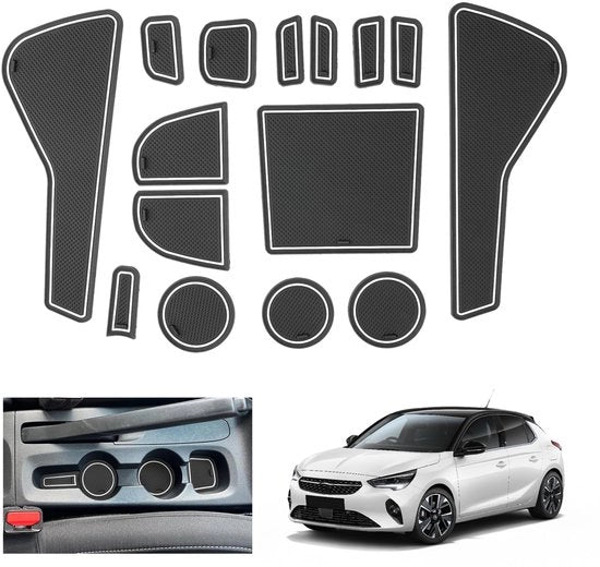 Compatibile con Opel Corsa F 2020-2024 2025 (Manuale) Tappetini Antislip, Corsa F 2024 Tappetini Antislip in Gomma, Pannelli Deurnaadmatten per Console Centrale [Non per Automa e Veicoli Elettrici] (Bianco)