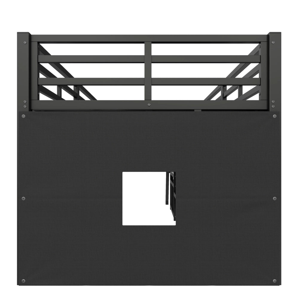 Letto semialto 90x200 cm in metallo nero con LED e contenitore per bambini -