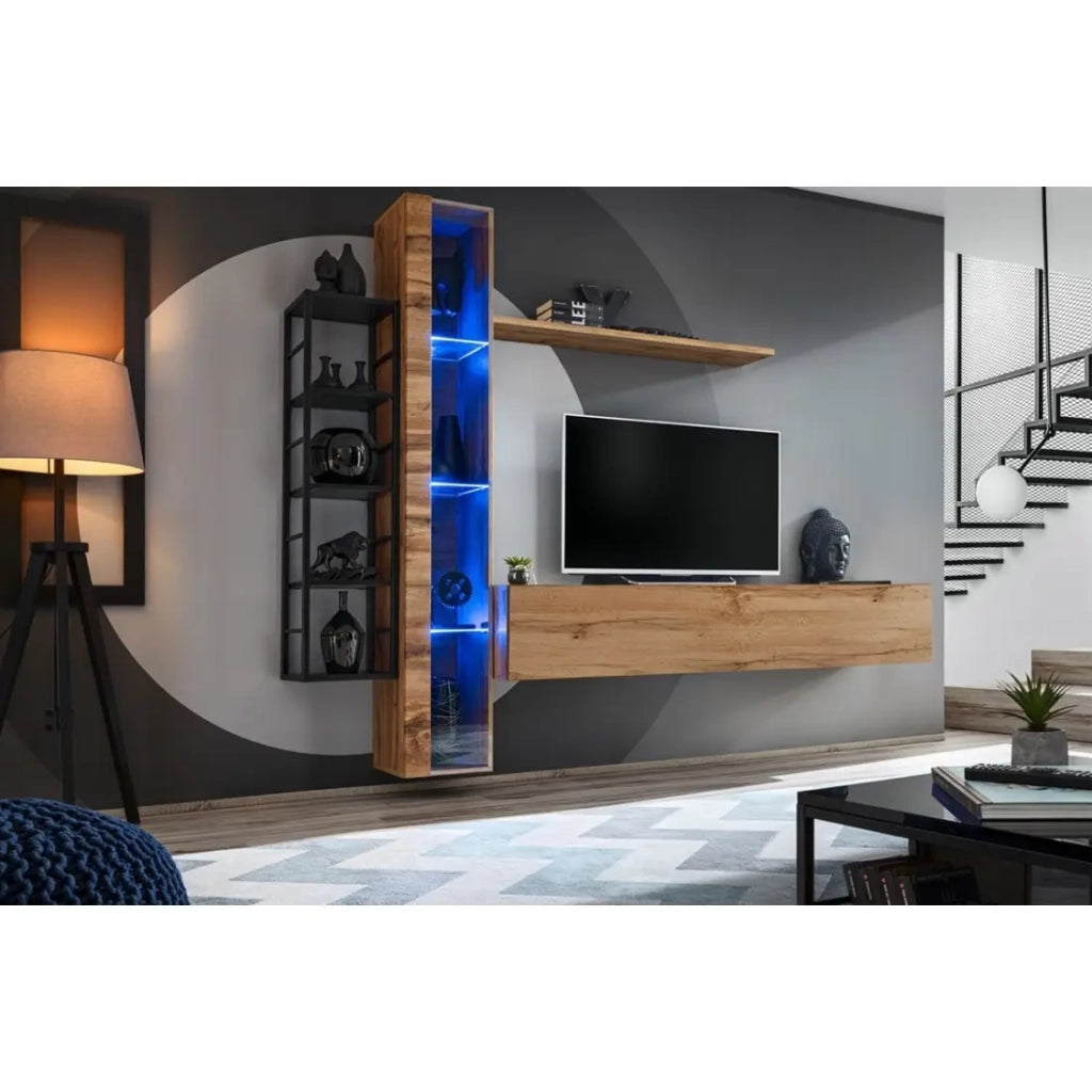 Vetrina sospesa colore quercia Wotan con 1 porta a vetro e illuminazione LED inclusa. Collezione SWITCH.