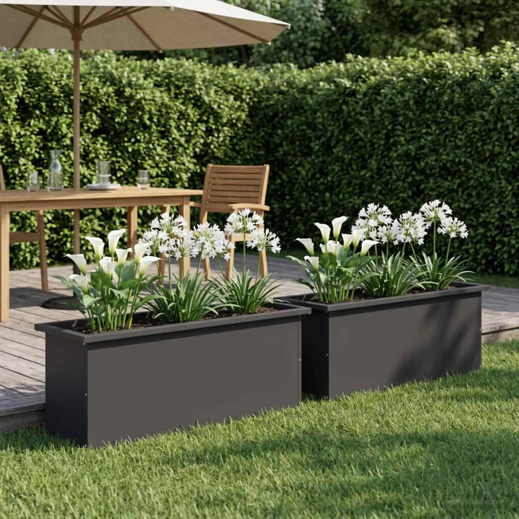 Fioriera da giardino con LED 2 pz Nero 30 x 100 x 30 cm Acciaio 8008113