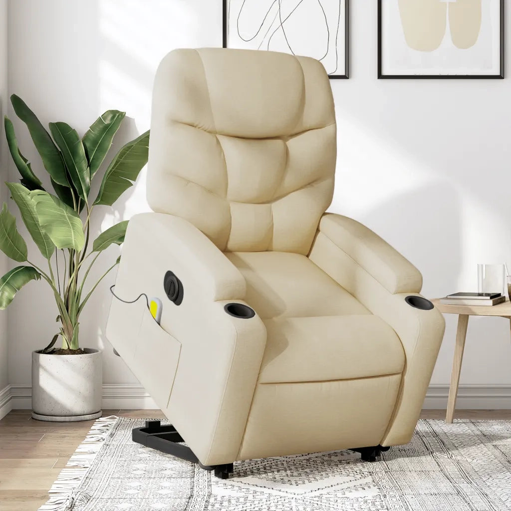 Poltrona Alzapersona Massaggiante Elettrica Crema in Tessuto 3204641