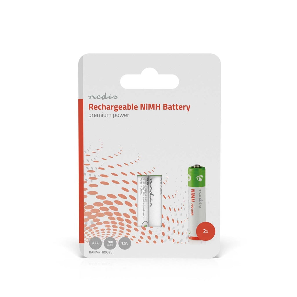 Set di 2 batterie ricaricabili NiMH-AAA 1,2 V CC 700 mAh Precaricate  Nedis