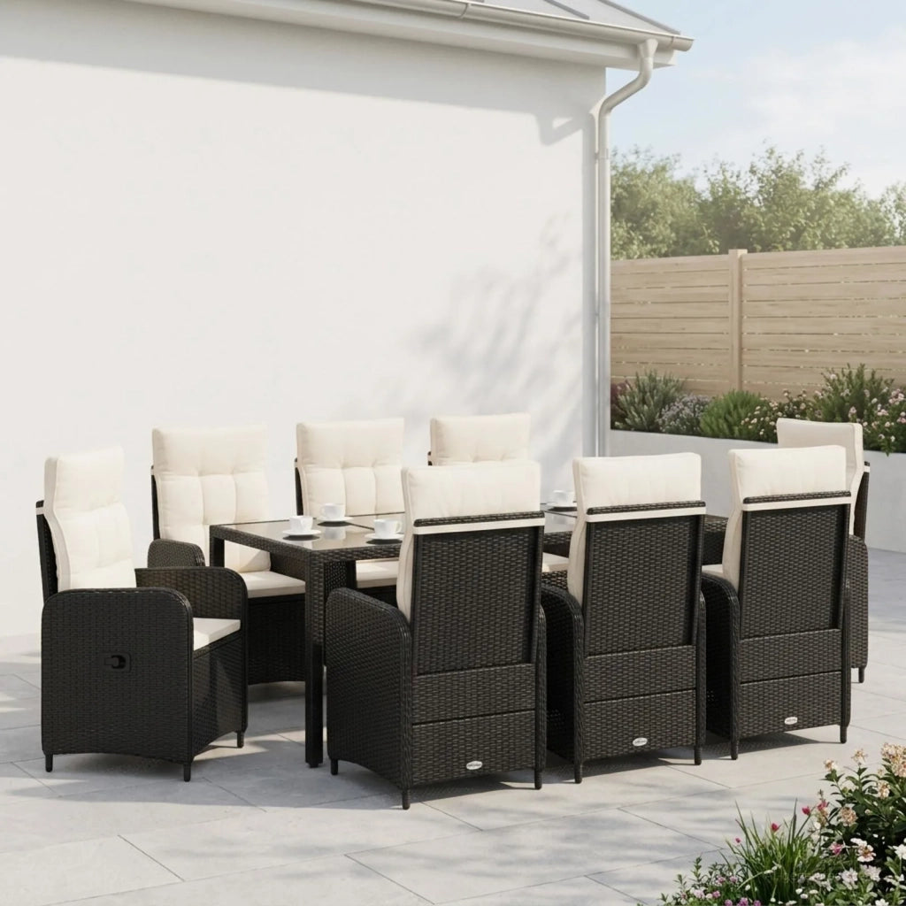 Set da pranzo per esterni 9 pz Nero e Bianco Crema polyrattan 3422307
