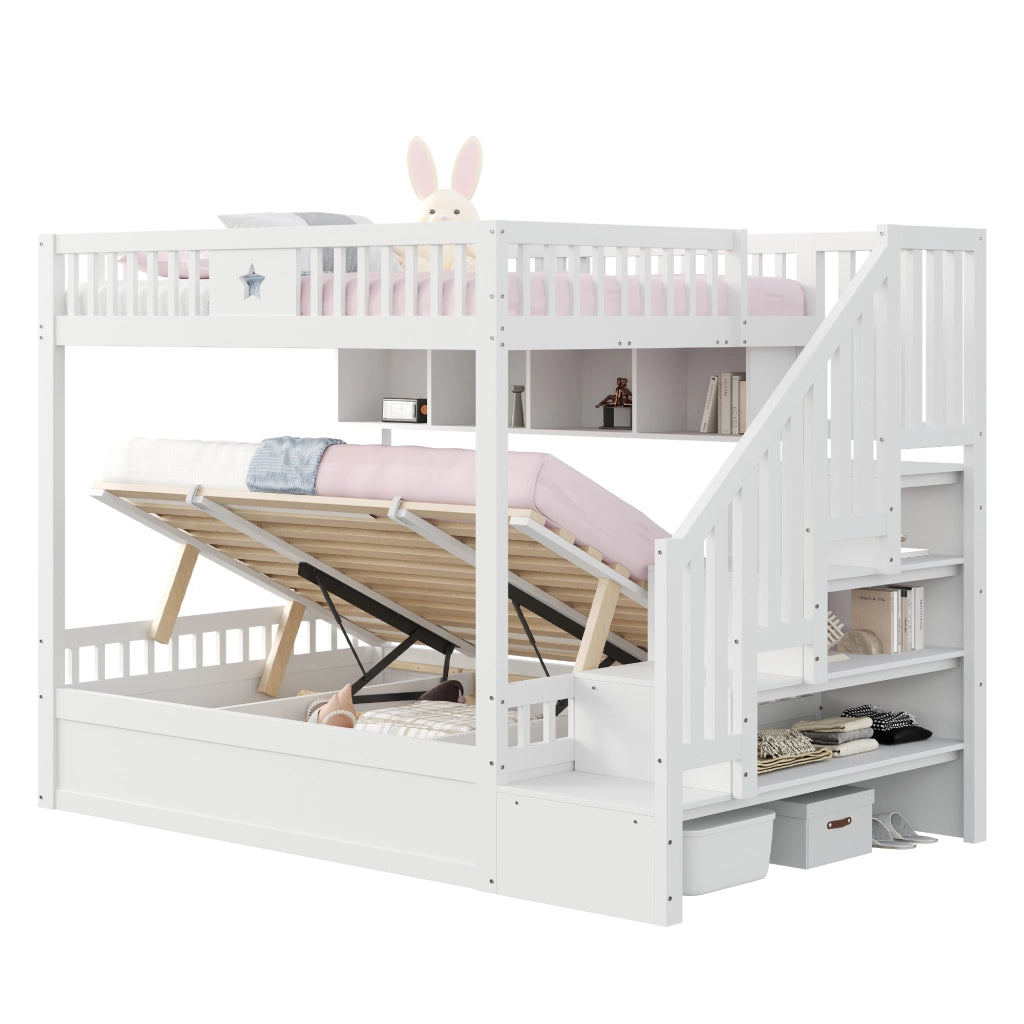 LETTO A CASTELLO 140x200 cm con contenitore idraulico, bianco, legno massello