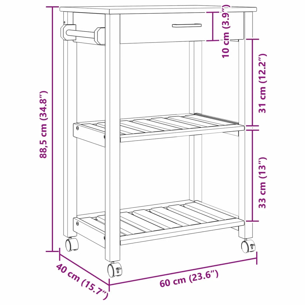 Carrello da Cucina MONZA Nero 60 x 40 x 88,5 cm CFW4228315
