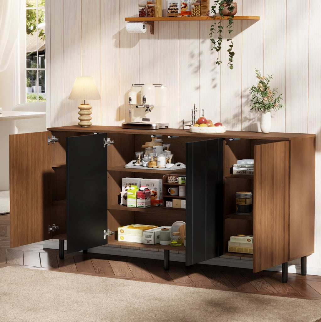 Credenza 160 x 35 x 80 cm in truciolare marrone e nero per sala da pranzo