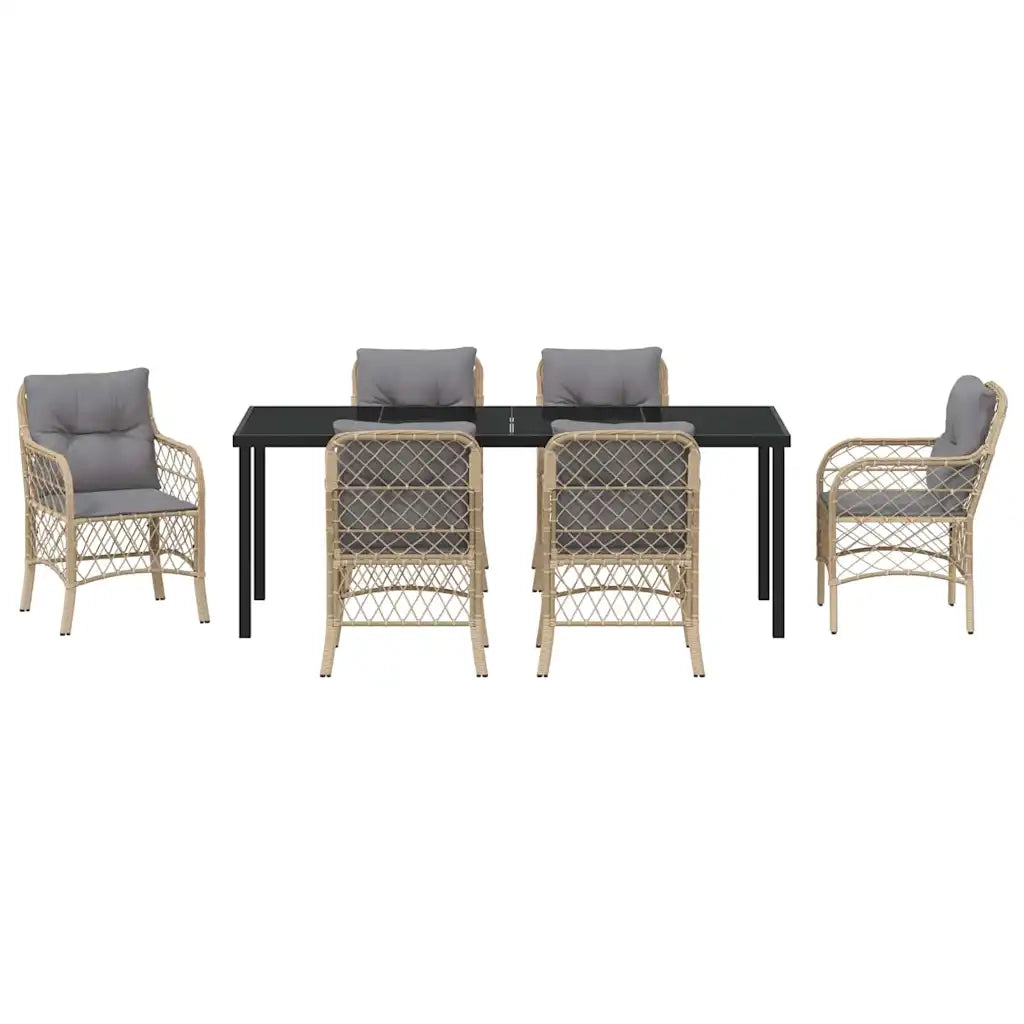 Set da Pranzo per Giardino con cuscino 7 pcs Beige polyrattan 3380237