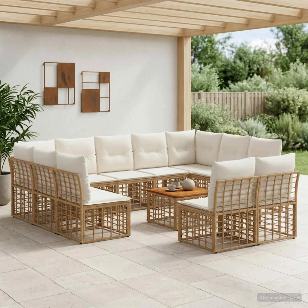 Set di divani da esterno 12 pcs Naturale e Bianco Crema 3437576