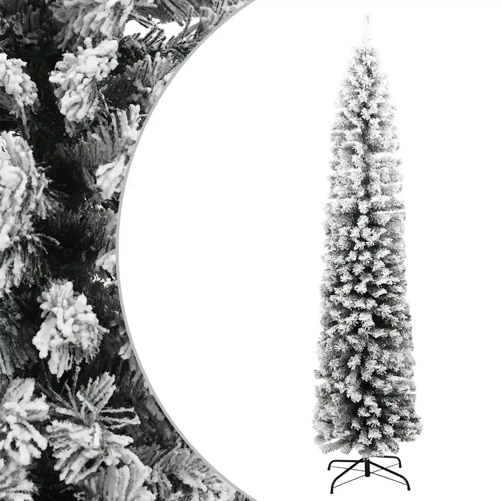 Albero di Natale Artificiale Sottile con Neve Verde 240 cm PVC