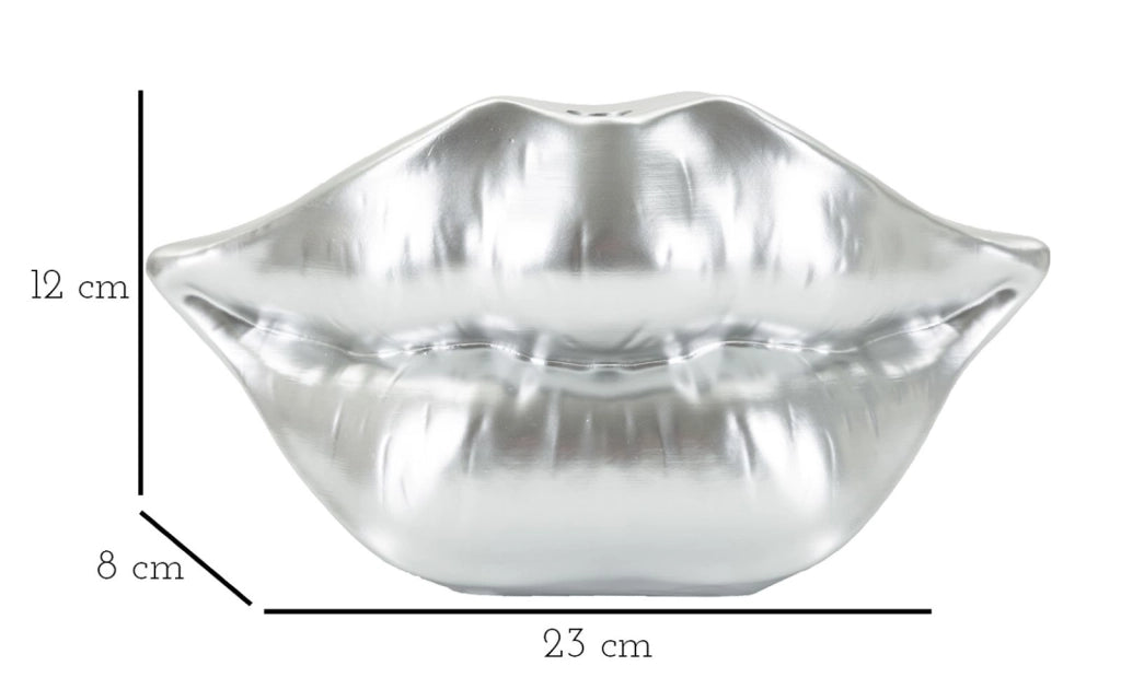 Vaso Mouth Lip Silver 23x8x12 cm in Resina Argento