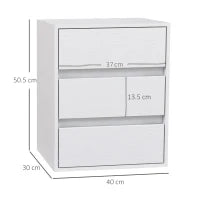 Cassettiera 3 Cassetti Moderna in Legno Bianco, 40x30x50.5 cm