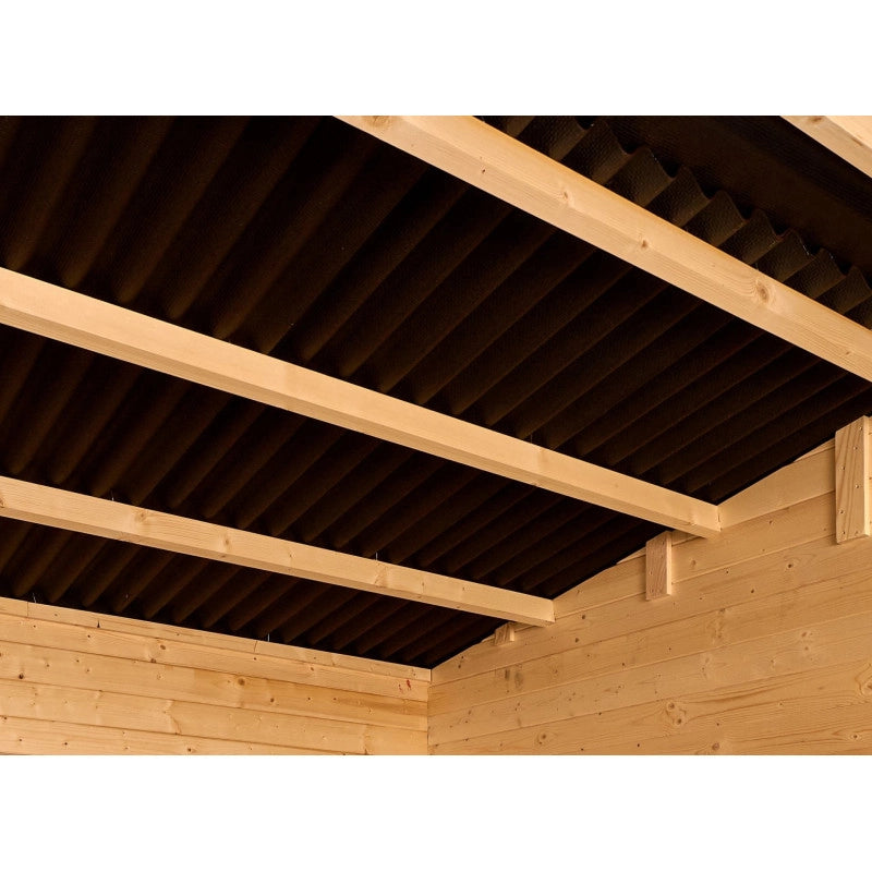 Casetta in legno da giardino doppia porta con vetro – 300x300 cm – tavole 28 mm, tetto bitumato rosso – MO3030.02N Foresta