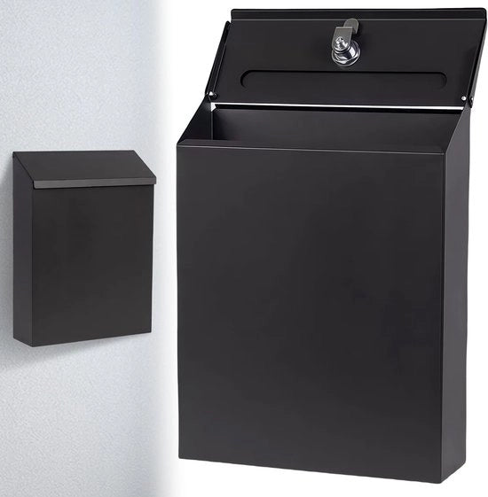 WANDGU brievenbus mini compatta, 22 x 6,5 x 29 cm, colore antracite, con spazio per giornali, 2 chiavi inclusa.