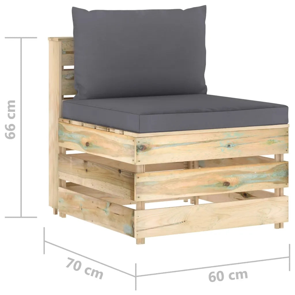 Divano Centrale Modulare con Cuscini in Legno Impregnato Verde 3074507