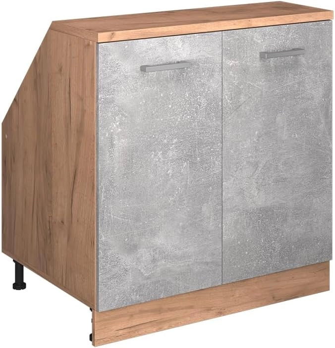 Mobile sottotetto Rion, Calcestruzzo, 80 x 81.6 cm con 2 porte, carcassa 60 cm profondità, adatto per il salvaspazio sotto tetti spioventi