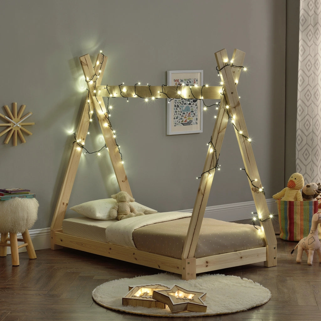 Letto per Cameretta Onejda a Forma di Capanna 70 x 140 cm Naturale [en.casa]