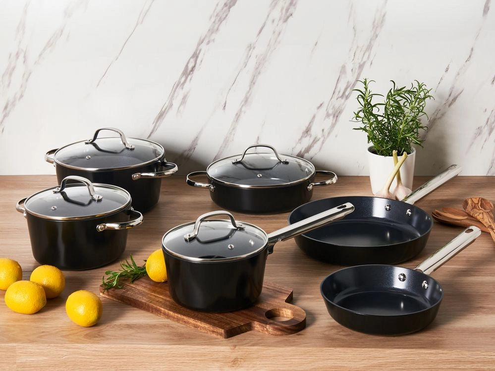 Set da cucina 10 pezzi e dimensioni con rivestimento in ceramica antiaderente in alluminio rosa