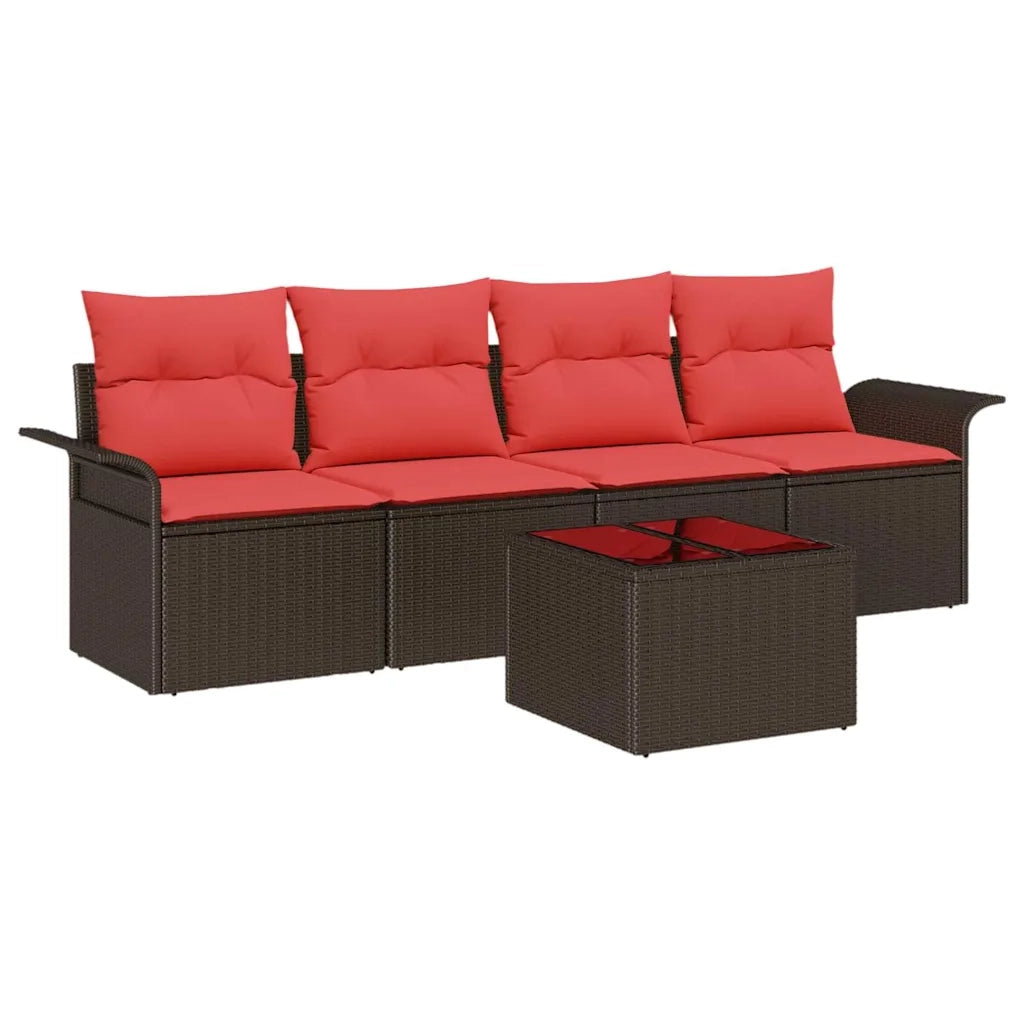 Set di divani con cuscino 5 pcs Marrone polyrattan