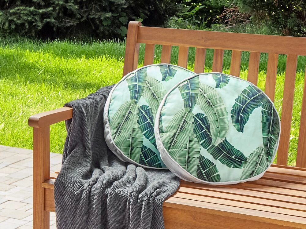 Set di 2 cuscini da giardino in poliestere verde ⌀ 40 cm Motivo a foglie rotondi Design moderno Cuscini decorativi