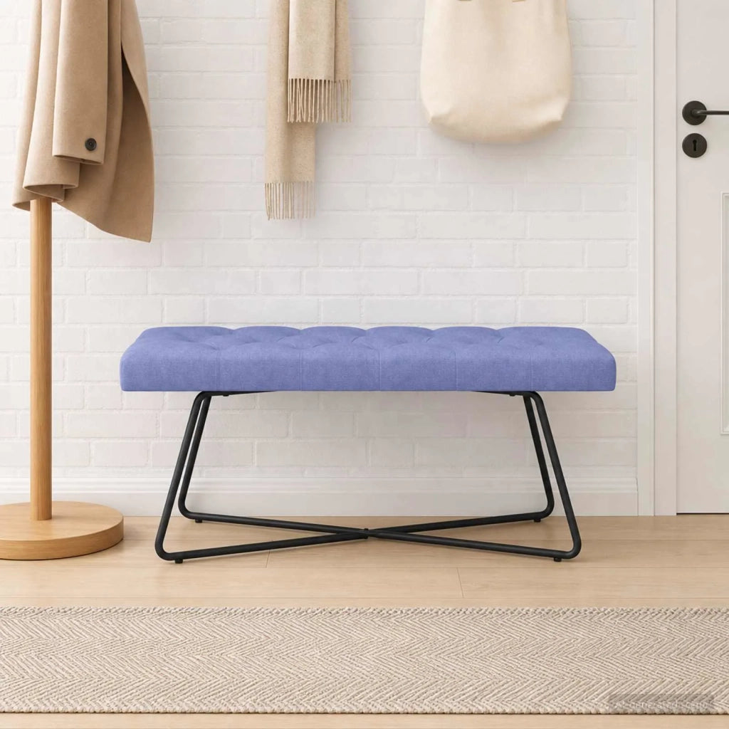 Panchina con bottoni imbottiti Blu jeans 110 x 40 x 46 cm 42038384