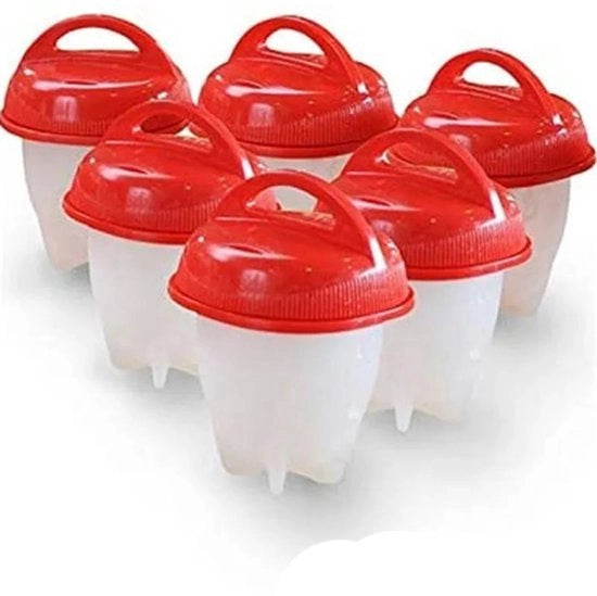 Set di 6 ciotoline per uova in silicone, con coperchio e mandata a vapore