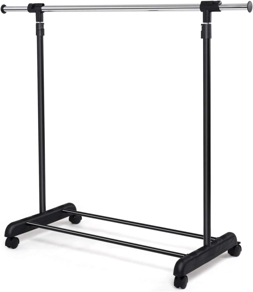 Stendibiancheria Regolabile con 2 Ripiani in Metallo e Portascarpe, per Camera da Letto, Bagno, Corridoio, 84x42x92-168 cm, Nero (Un tubo)