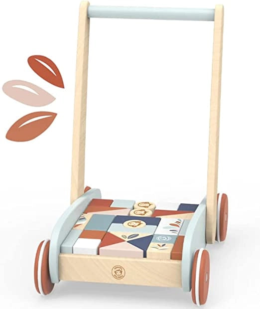 Carrello Primi Passi Cubetti Carrello Primi Passi Legno Montessori Carrello Multi attività a Spinta con Scomparto per Bl