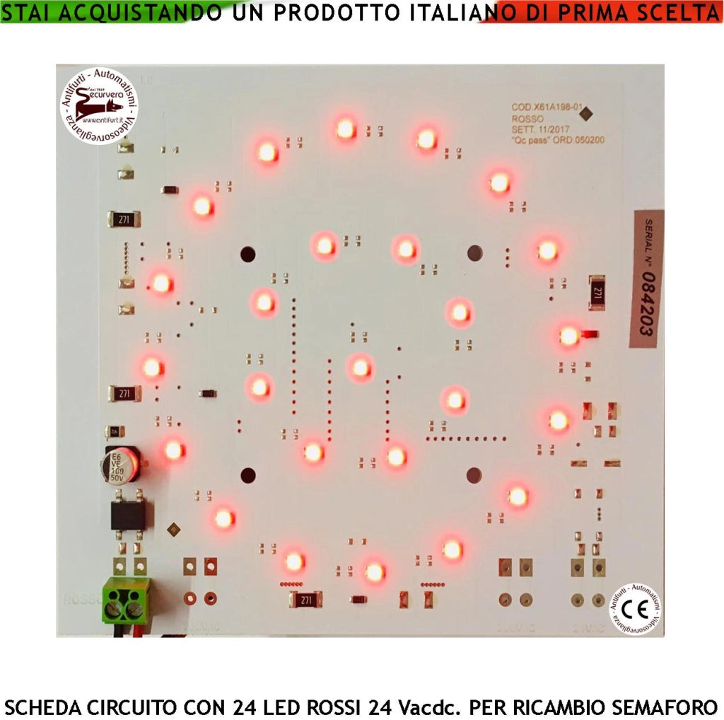 Scheda 24 LED Rossi Alta Luminosità Ricambio per Semaforo Luce Rossa Puntiforme Alimentazione 24 Vacdc 3 W Semafori Omologati a Led Garage Incrocio Avvertenza