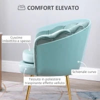 Poltroncina Vintage di Design in Velluto Blu, Poltroncina da Camera con Schienale Alto 76x67x74cm, Verde