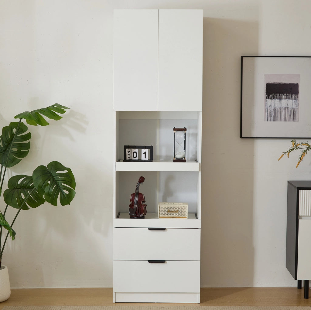 Armadio dispensa cucina bianco 200 cm con ripiani aperti e 2 cassetti