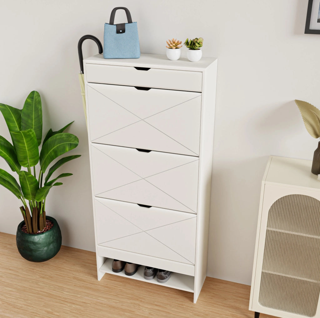 SCARPIERA 2 RIPIANI 3 CASSETTI IN MDF BIANCO