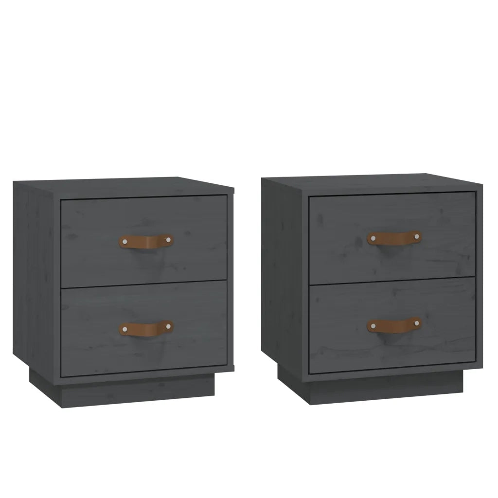 Comodini Grigi 2 pz-Set di 2 Tavolino da notte 40x34x45 cm in Legno Massello di Pino 310406