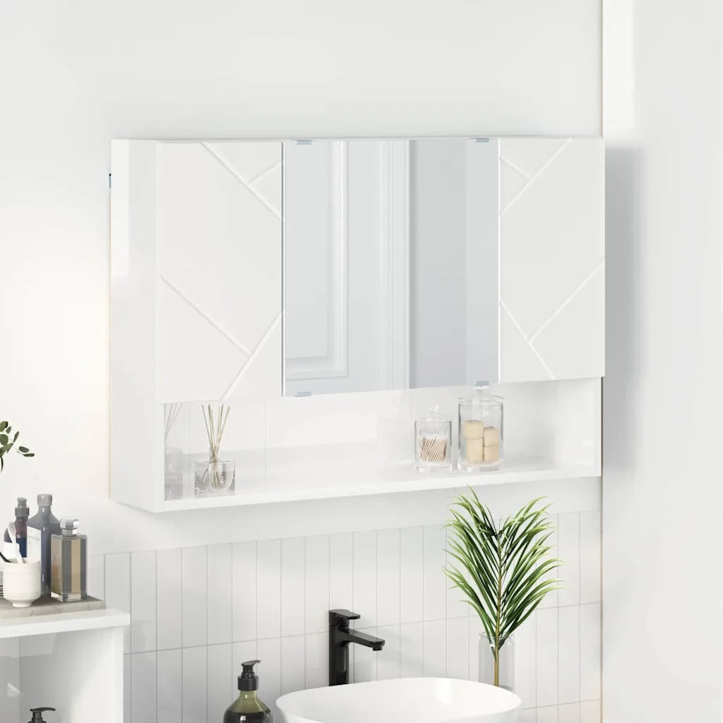 Mobiletto per Specchio | Armadio da bagno con porta Bianco Lucido 80 x 17 x 55 cm