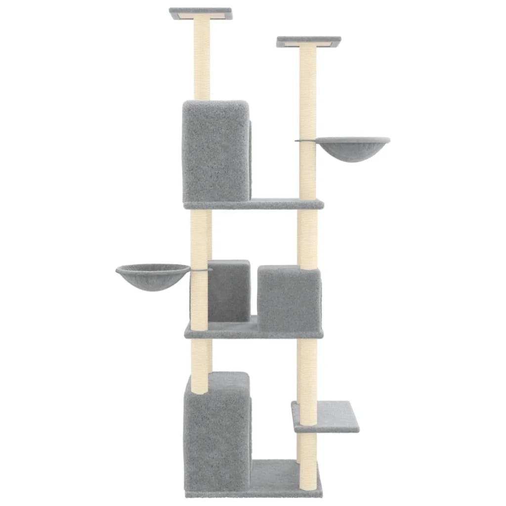 Tiragraffi per gatti torre per arrampicata giocattolo piattaforma per arrampicata con tiragraffi in sisal leggero 180 cm grigio 02_0022595