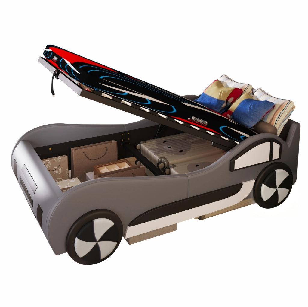 Letto per bambini a forma di auto 90x200 cm con rete e vano contenitore