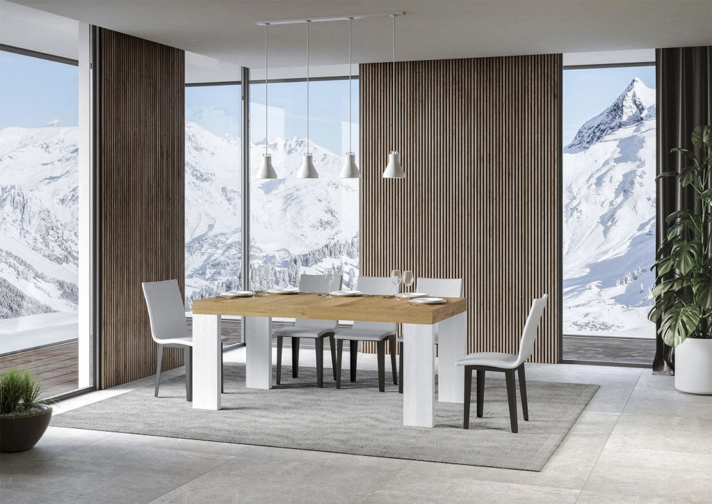 Tavolo Allungabile 160/420x90x77 cm Roxell Mix piano Quercia Natura gambe Bianco Frassino
