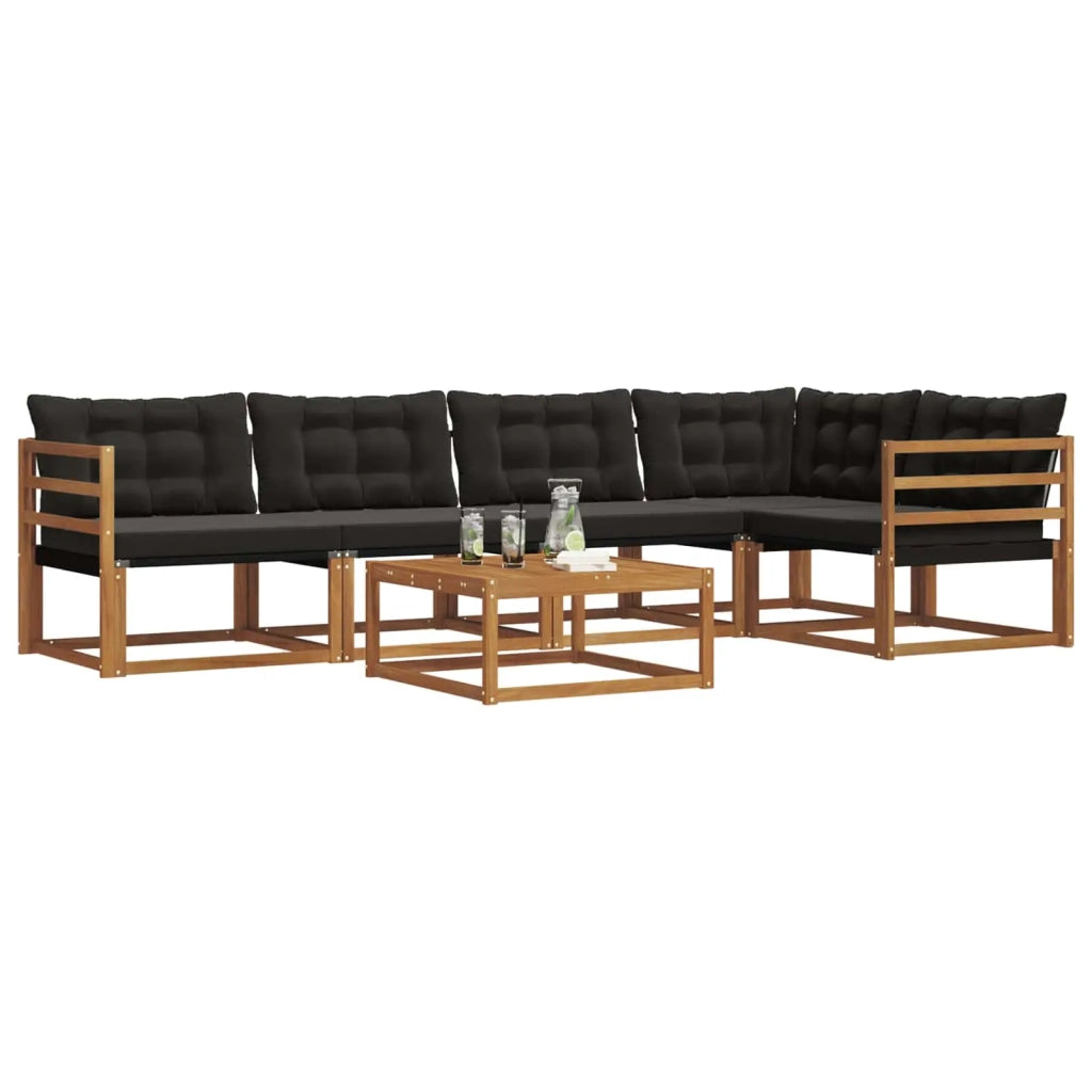 Set di divani da esterno con cuscino 6 pcs Naturale e Nero 3369471
