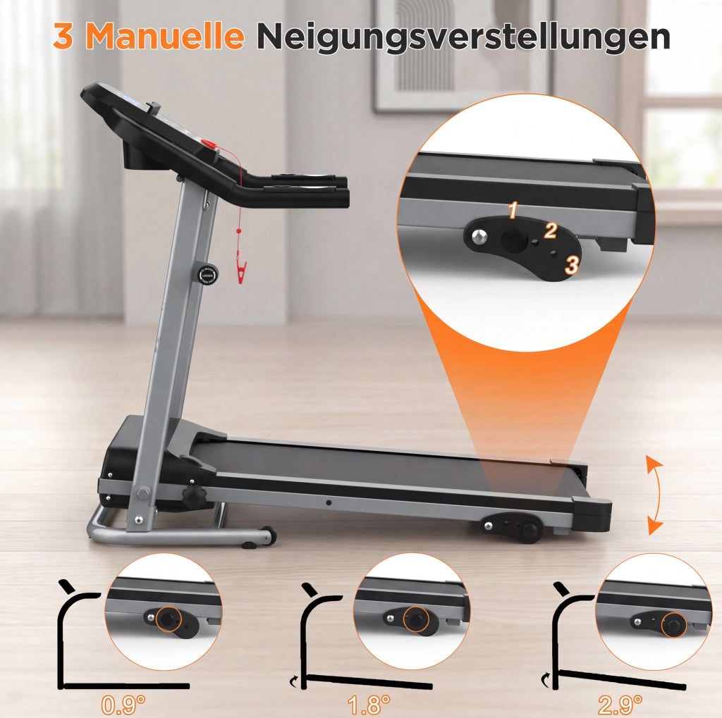 Tapis roulant pieghevole ULEVR con 3 programmi, display LED e superficie di corsa 100x39 cm, nero e grigio