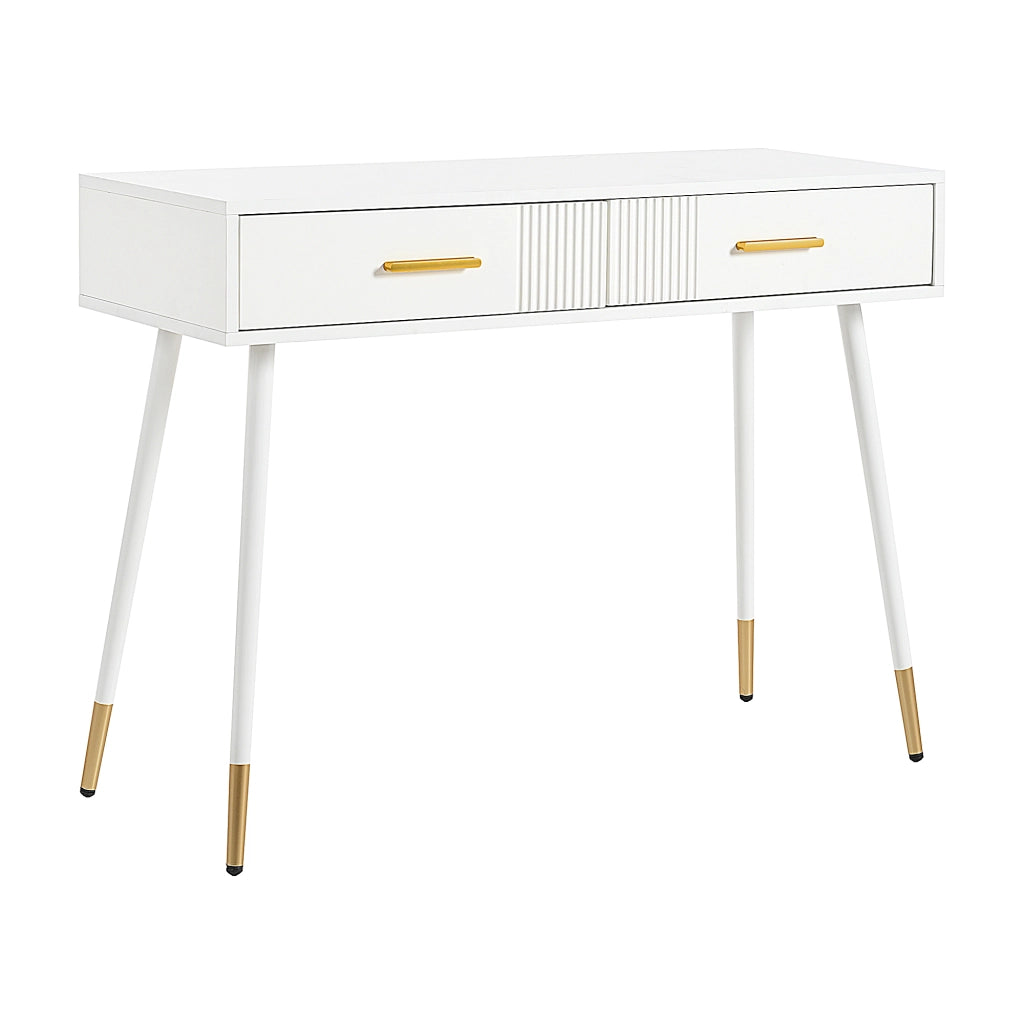 Tavolo toeletta multifunzione bianco con 2 cassetti, gambe in metallo, 100 x 40 x 76 cm